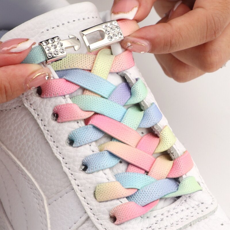 Cordones planos elásticos para zapatillas de deporte para hombres y mujeres, cinta de goma para zapatos perezosos, sin corbata, arcoíris, conveniente, 1 par