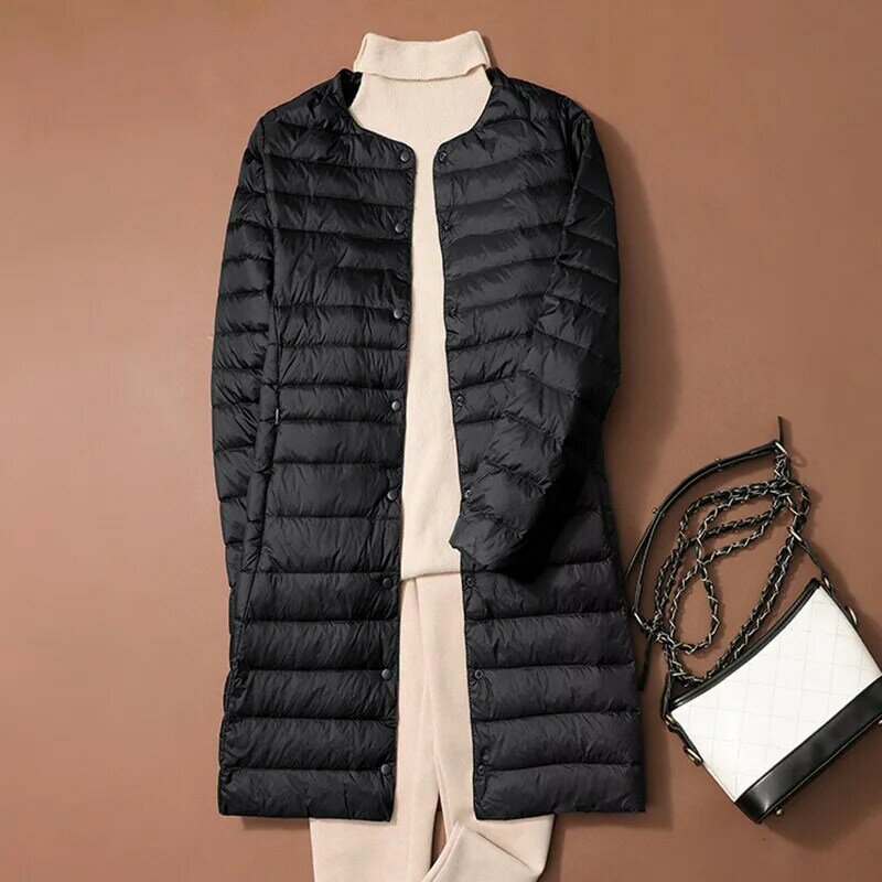 SEDUTMO-casacos longos de pato para mulheres, casaco ultra leve, preto fino, parkas casuais finos, ED2071, outono