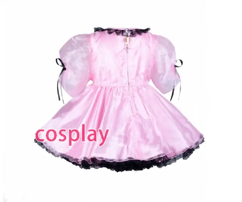 Hot Selling Adult Sexy Cross Dressing Sissy Girl Baby Pink Satin Gothic Dress Lockable Uniform Role Play Costume Customization