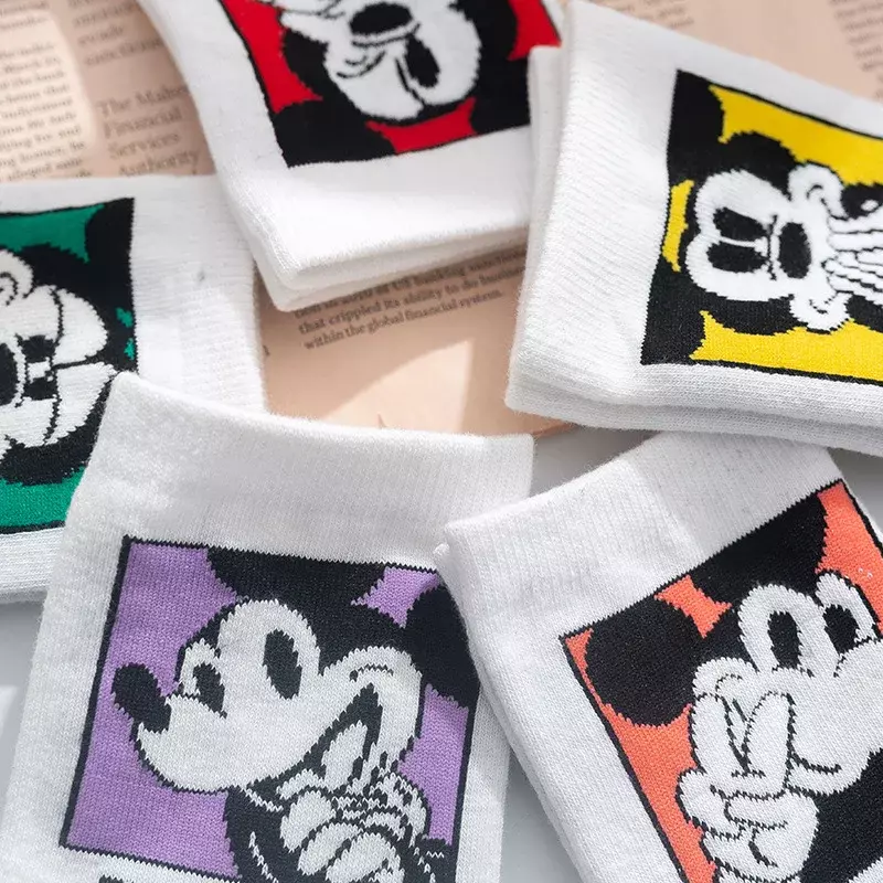Calcetines de dibujos animados de Mickey para mujer, medias de tubo medio, estilo coreano, divertido, blanco, primavera y verano