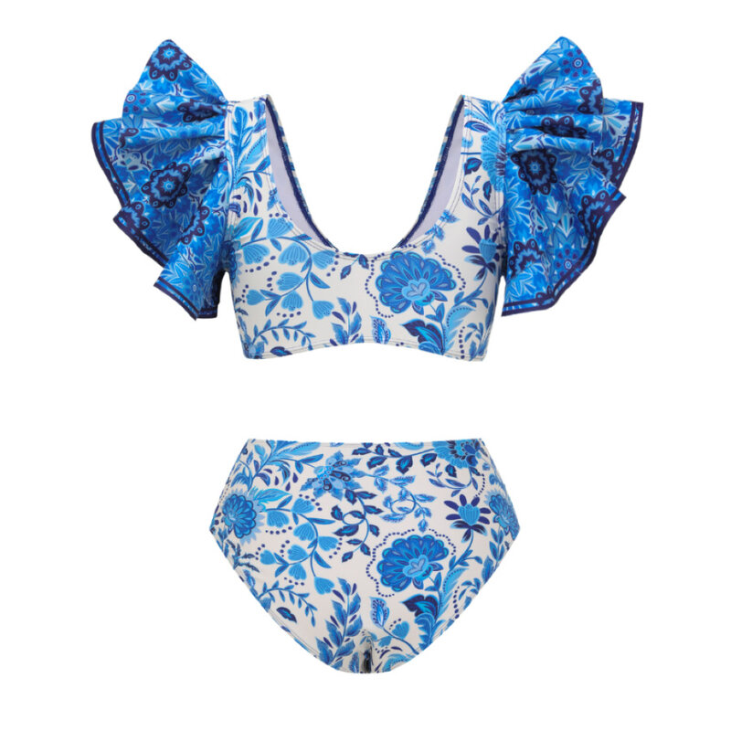 2024 Bikini z kwiatowym wzorem potargany zestaw damski 3D kwiat wysoki stan dwuczęściowy strój kąpielowy spódnica na plażę kostium kąpielowy strój kąpielowy Biquinis