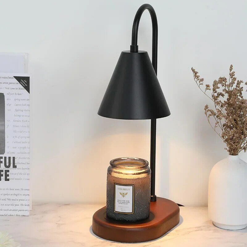 Electric Candle Warmer Wax Melting Light Creative Aromatherapy Table Wooden Base Bedside Decor Candle Warmer Lamp Desk Light