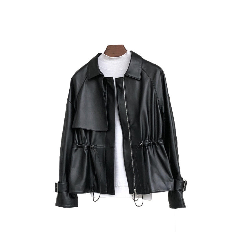 2024  New Small Genuine Leather Clothing Women's Short Motorcycle Sheepskin Slim Fit High Waist Coat Jacket Spring and Autumn