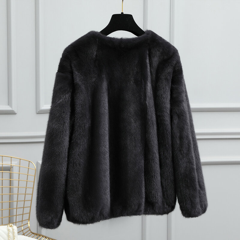 Abrigo corto de piel de visón para mujer, chaqueta con cuello de corazón de pollo, abrigo de invierno, 2023