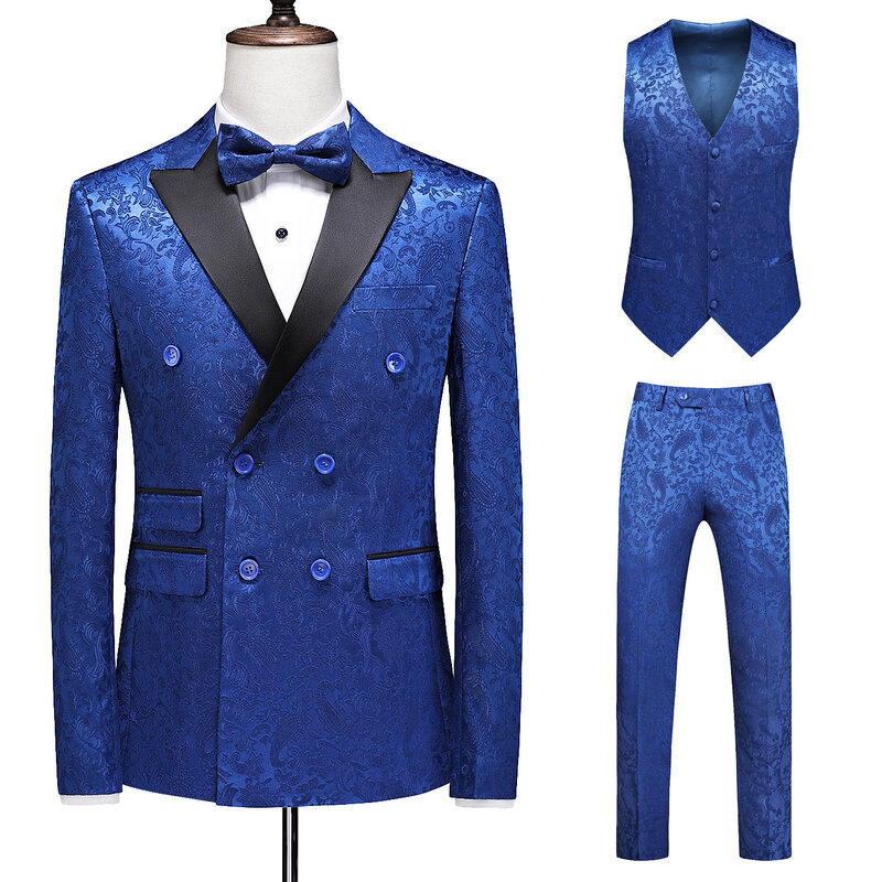 Men's Suit 3 Pieces Slim Fitting With Patterned Black Lapel Suitable For Weddings Banquets Weddings Jacket Vest With Pants