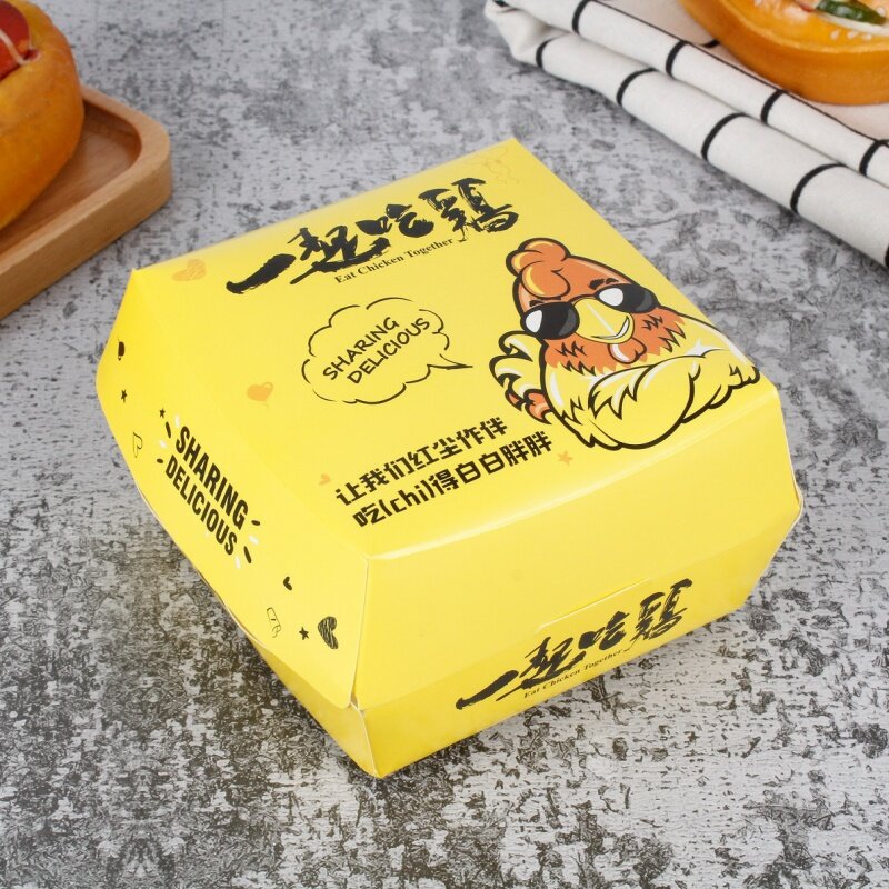Customized product100% food grade to-go container  water-proof paper burger box aluminum foil laminated with handle