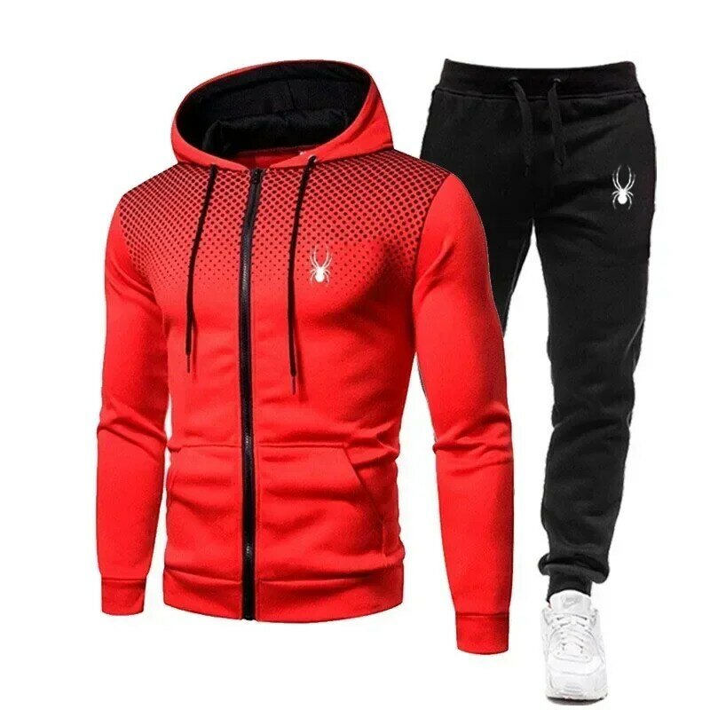 Men's Tracksuit Hooded Zipper Jacket + Sweatpants Outfits Fashion 2 Piece Sets Autumn and Winter Male Workout Jogging Sports