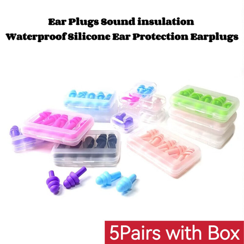 1 Caixa é de 5 Pares Novo Conforto Tampões Redução de Ruído Silicone Soft Ear Plugs Natação Silicone Tampões Protetores Para Dormir