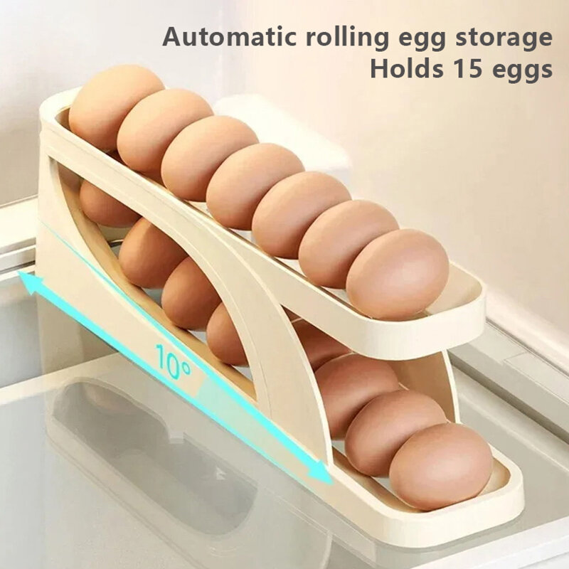 Refrigerator Automatic Scrolling Egg Rack Holder Storage Box For 15 Eggs Egg Basket Food Containers Refrigerator Storage Box