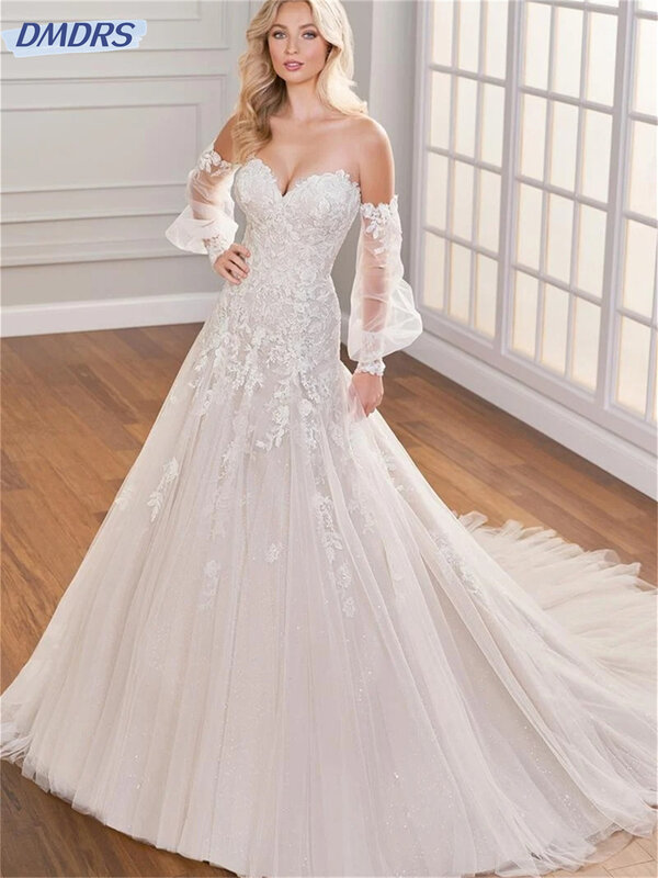 Solemn Off-Shoulder Bridal Dress 2024 Elegant Lace Wedding Dress Romantic A-Line Floor-length Dress Vestidos De Novia