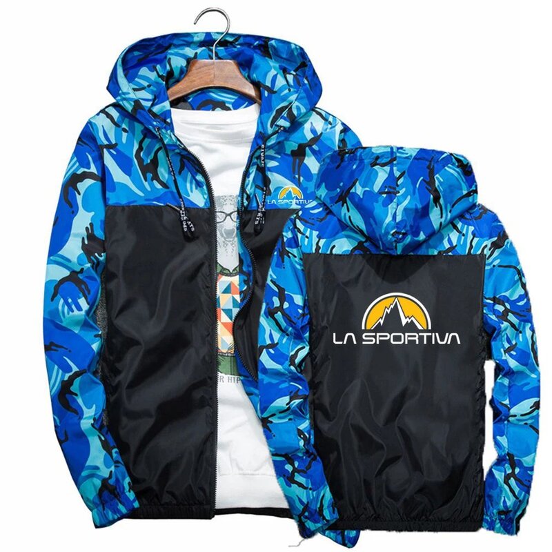 2024 Spring Autumn Men's New La Sportiva Logo Print Zipper Hooded Windbreaker Casual Slim Fit Camouflage Sports Splicing Jackets