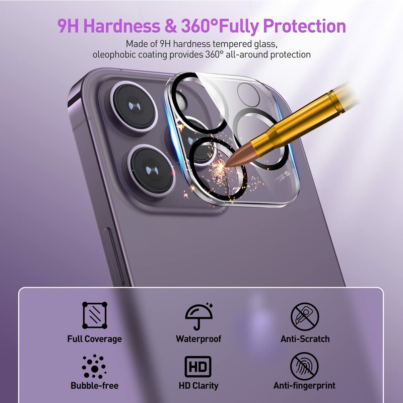 Protetor de lente de câmera Ultra HD, compatível com iPhone 14 Pro Max, 6.7 ", 15, 14, 13, 12 Pro, 6.1", não afeta a noite