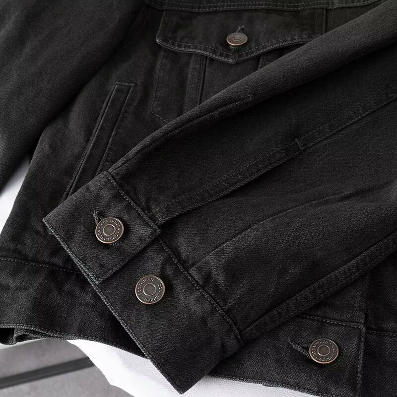 Женская джинсовая куртка с длинным рукавом, Короткая Повседневная джинсовая куртка с отворотами и карманами в стиле ретро, верхняя одежда для женщин на весну 2024