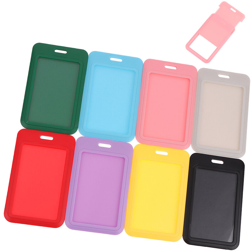 1Pcs Candy Color Pass Bus Card Sleeve Two-Sided Push Pull Style ID Tag Working Permit Cover Case Name Badge Holder