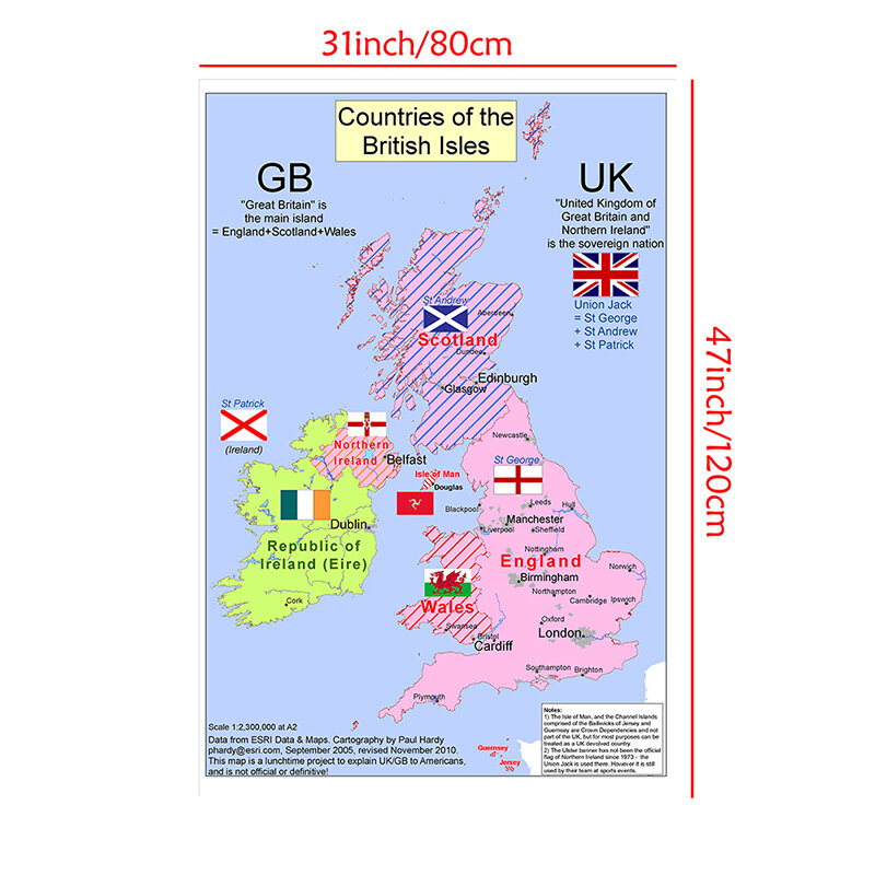 Espray plegable de tela no tejida, mapa británico en inglés, Póster Artístico de 120*80cm, impresiones sin marco, decoración del hogar, suministros de viaje