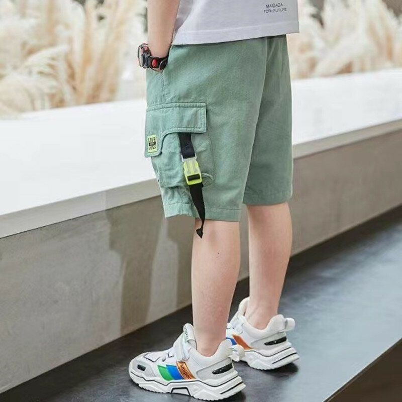 Летние штаны для мальчиков, Тонкие штаны из чистого хлопка с разрезом, Новинка лета 2024, модные детские шорты для работы в Корейском стиле для малышей