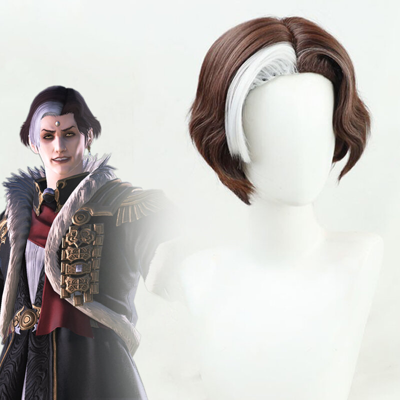 Jogo Final Fantasy XIV Emet-Selch peruca cosplay, cabelo curto adulto unisex, perucas sintéticas resistentes ao calor, adereços Halloween