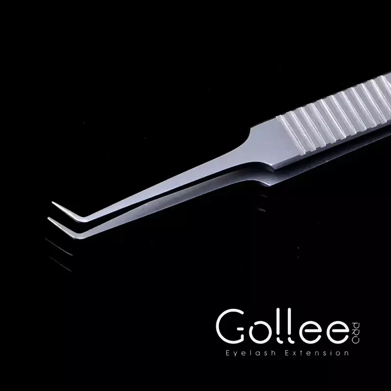 Gollee-Pinzas de acero inoxidable para extensiones de pestañas, pinzas antiestáticas, rizadas de punta plana, diseño de extensión de pestañas
