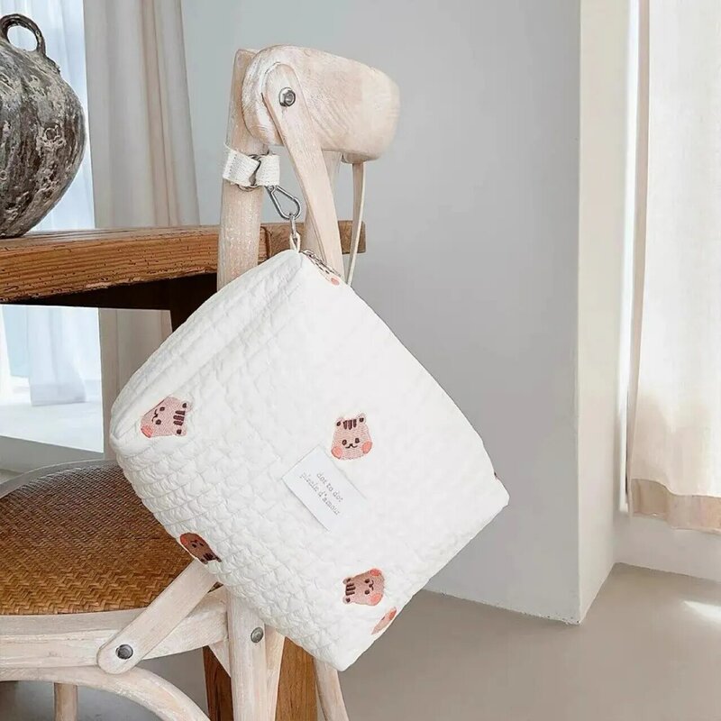 Bolsa de algodón con bordado de animales para mamá, bolsa colgante con cremallera para biberón de bebé, carrito de almacenamiento de aperitivos, portátil, 1 piezas