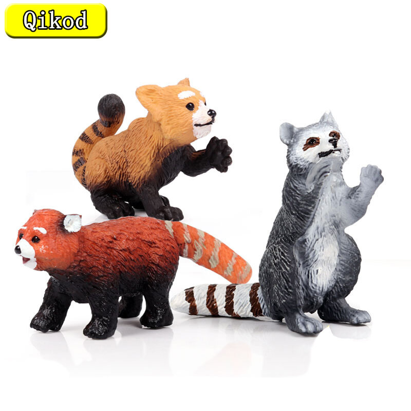 Figuras en miniatura de mapache y Panda Rojo, modelo de Animal de simulación sólida, colección de figuras de acción de PVC, adornos, juguetes para niños, regalo
