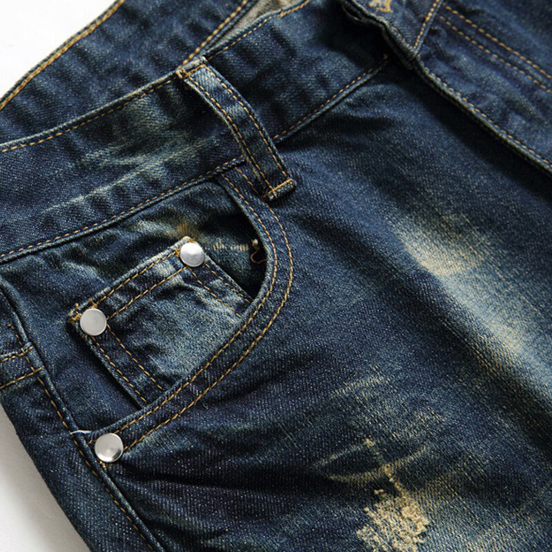 2023 nowych modnych męskich bawełnianych dziurawe dżinsy proste dżinsy na co dzień męskie spodnie casualowych męskich pantalonów Hip-hopowych spodnie dżinsowe