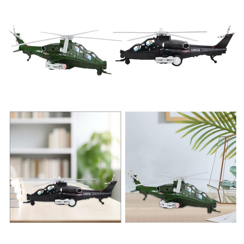 Helicopter Toy with Lights Sounds Aviation Collectibles Durable Desktop Display Pull Back Plane Toy for Birthday Gift Boys Girls