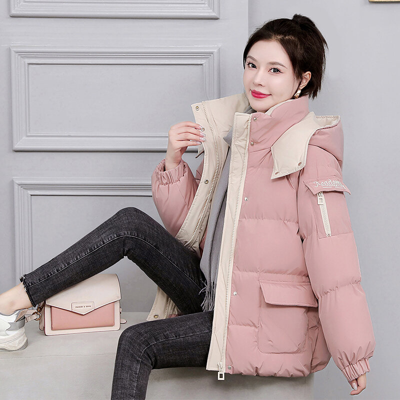 2024 New Winter Down Padded Jacket Female Outerwear Fashion Loose Hooded Warm Parka Jacket Women's Short Thicken Bread Clothes