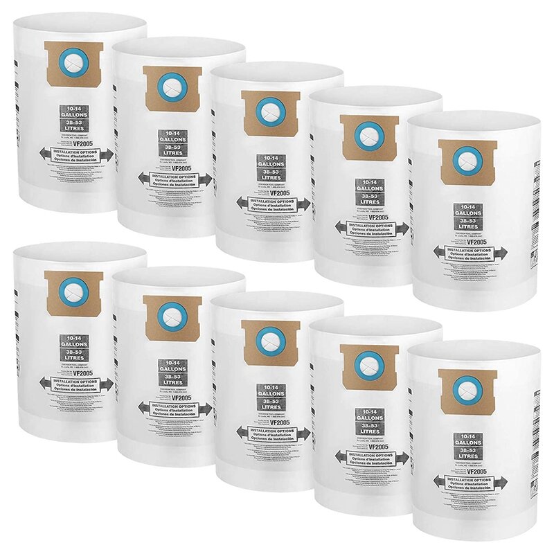 Bolsas de filtro de colección VF2005 para Shop-Vac 9066200, 10-14 galones, tipo F +, tipo I, reemplaza la parte 90662 y 90672, 10 paquetes
