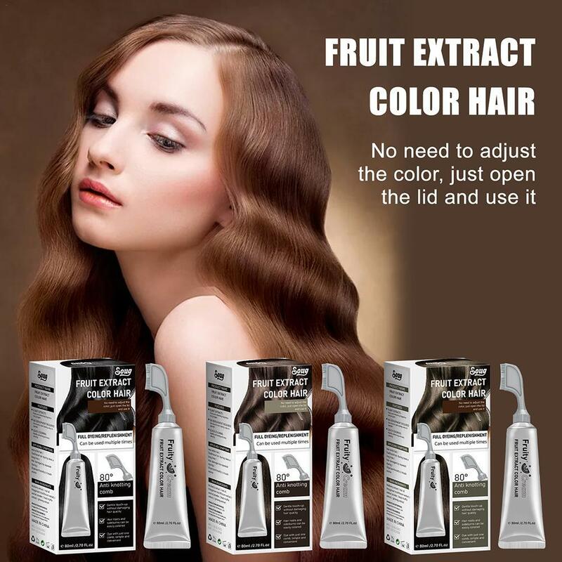 80Ml Zwart Fruit Haarverf Crème Plant Extract Haarverf Essentie Met Kam Haarverf Shampoo Botanische Bubble Haarverf Haarverf Schoonheid
