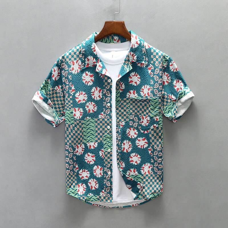 Freizeit hemden für Männer Mode Digitaldruck Kurzarmhemd Mann lose große Button-up-Shirt