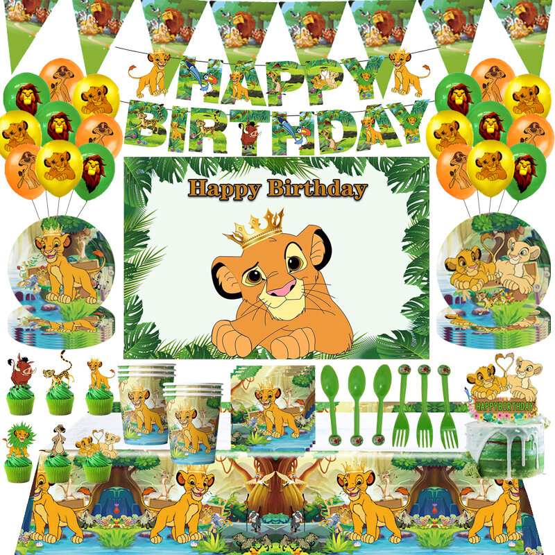 Disney Lion King Simba taplak meja pesta, perlengkapan dekorasi pesta ulang tahun anak laki-laki, taplak meja spanduk piring untuk dekorasi pesta ulang tahun anak laki-laki
