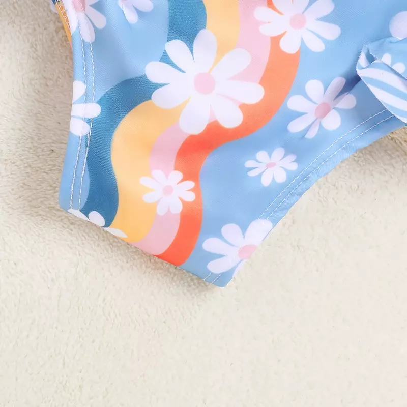 رضيعة ملابس سباحة بحمالات من النايلون للفتيات الصغيرات ، ملابس سباحة لطيفة للشاطئ بالأزرق والوردي ، 18 م-6 ص ، موضة ، أو أو