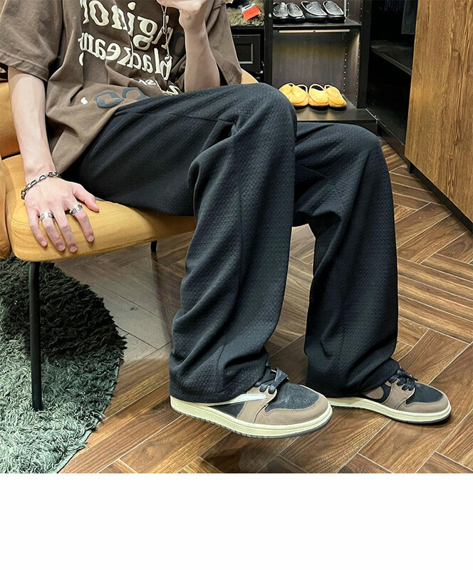 Calças masculinas japonesas de pernas largas Calças masculinas de moda de marca de cor sólida Baggy Calças masculinas de marca Hip Hop 2024 Calças casuais de verão Streetwear