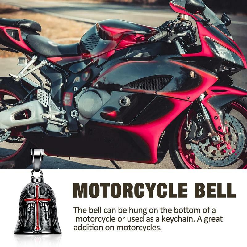 Pendentif cloche de motard avec croix rouge gravée pour homme, ailes de moto, cloche panoramique punk, collier pendentif pour homme, amulette porte-bonheur, bijoux