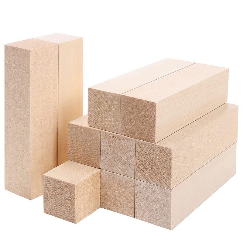 Large Carving Wood Blocks (10 Pack) 4 X 1 X 1 Inches Unfinished Basswood Project Craft Kit DIY Hobby Set For Beginners