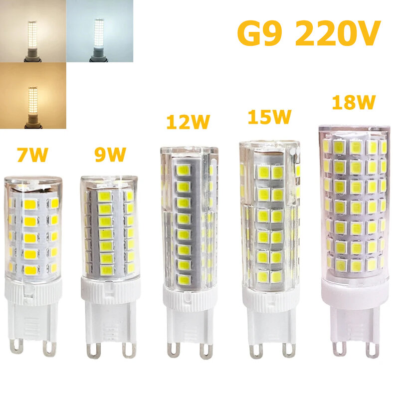 Mini G9 Lâmpadas LED, 7W, 9W, 12W, 15W, 18W, 220V, luz de milho, fresco, quente, branco neutro, lâmpada de cerâmica para casa lustre, 2835SMD