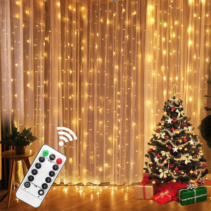 LED Tali Lampu Dekorasi Natal 3M Remote Control Liburan Pernikahan Dongeng Karangan Bunga Lampu Kamar Tidur Tirai Luar Ruangan Rumah