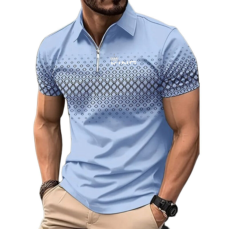 Camiseta con estampado de Golf para hombre, Polo con cremallera, Tops casuales de manga corta, ropa de verano