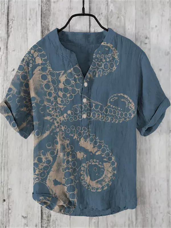 Новая рубашка в стиле золотых грибов с V-образным вырезом и короткими рукавами модная повседневная свободная футболка из бамбука и льна рубашка Топ