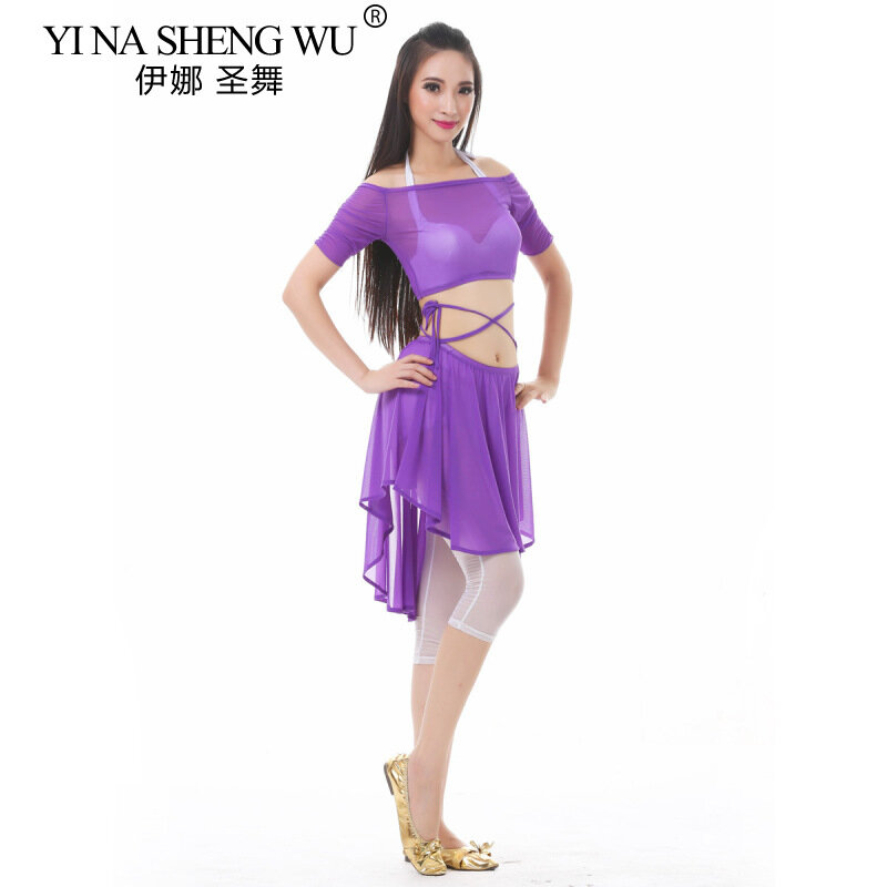 Kostium taneczny brzucha orientalny Bollywood odzież sportowa kobiet seksowna siatka przejrzysta bluzka zestaw spódnic karnawałowy strój sceniczny