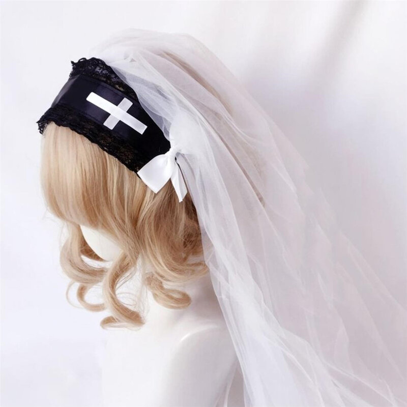 Women Girl Black Veil Headpiece Nun Cosplay Costume Accessories Gothic Lolita Halloween Carnival Party Role Play Headscarf