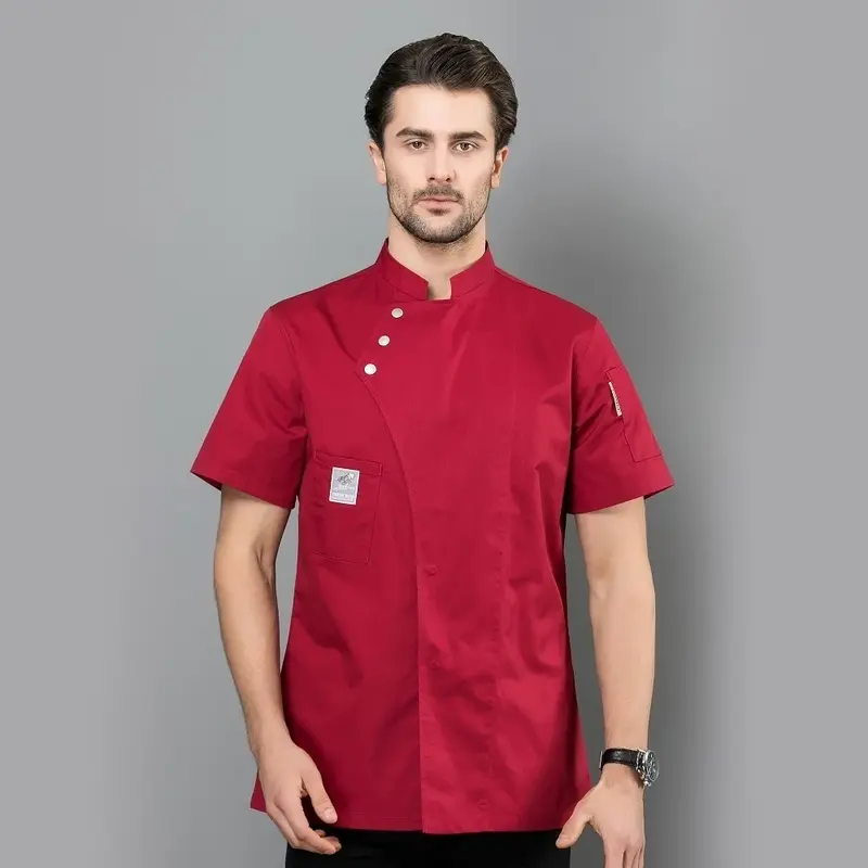 Giacca da ristorante Unisex Chef manica corta cappotto da cuoco uomo donna abbigliamento da cucina cameriere uniforme da forno