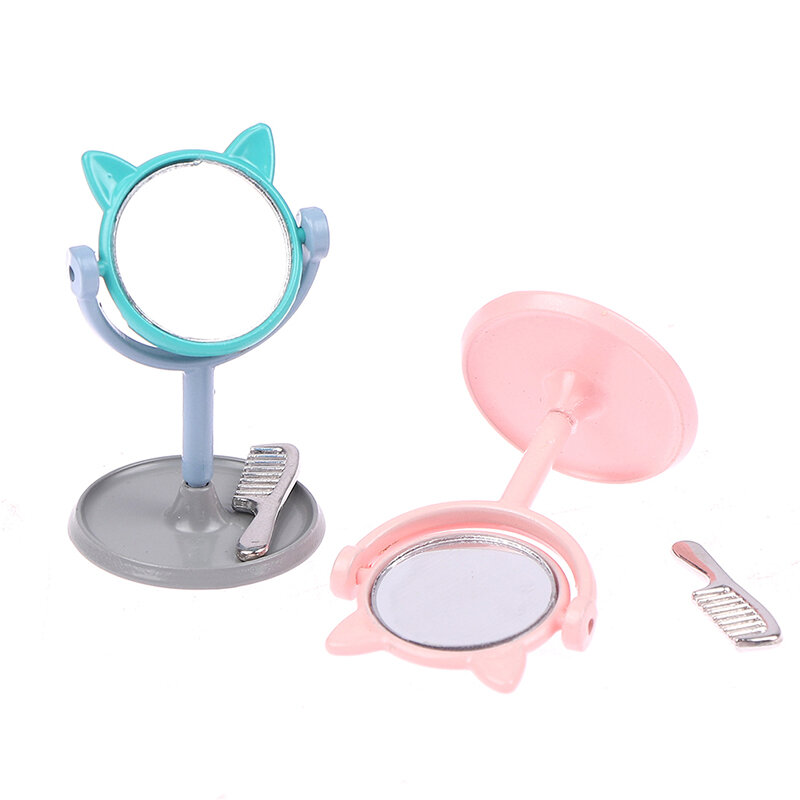 Mini espelho da casa de boneca, espelho de vestir, pente acessórios do brinquedo da mobília da composição das bonecas