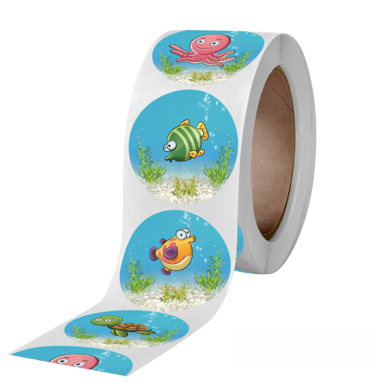 Pegatinas de dibujos animados de peces de mar para niños, etiqueta de recompensa, pegatinas de papelería para decoración de álbumes de recortes, 50-500 piezas