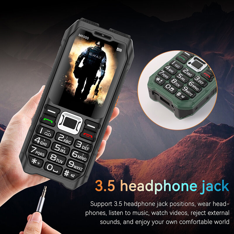 Powerbank telefon komórkowy wytrzymały Outdoor 4 Sim SOS szybkie połączenie zmiany głosu podwójna latarka wielki głośnik duży przycisk