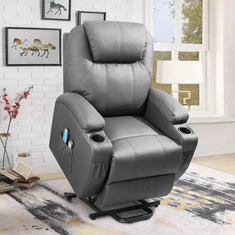 Flamaker power lift recliner chair PU leather for elderly with massage and heating ergonomic lounge chair classic single sofa wi