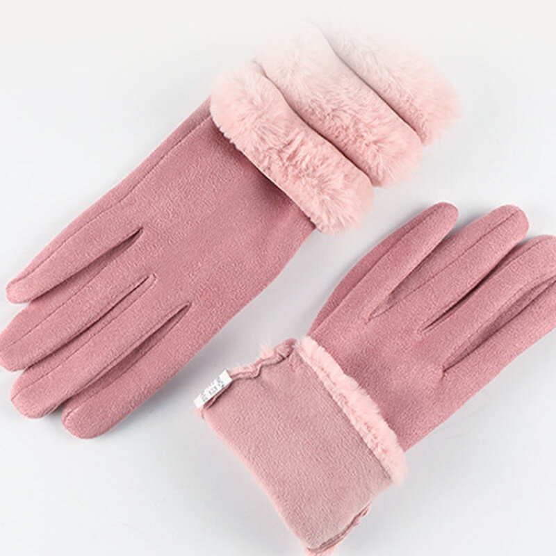 ถุงมือหนังนิ่มแฟชั่นใหม่สำหรับผู้หญิงนุ่มและให้ความอบอุ่นในฤดูหนาวถุงมือขนแกะหนาสำหรับขี่จักรยาน