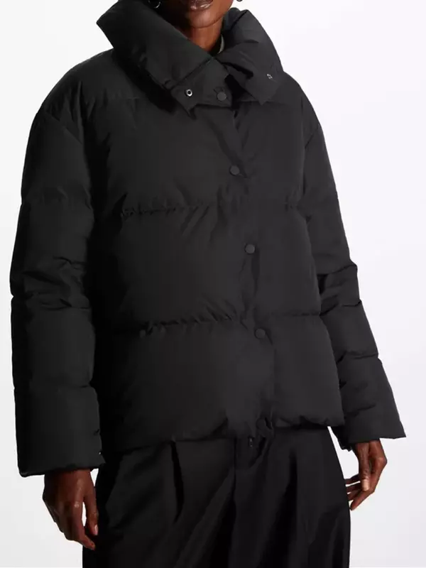 여성용 단색 터틀넥 다운 재킷, 두꺼운 싱글 브레스트 코트, 캐주얼 루즈 웜 코트, 겨울 신상