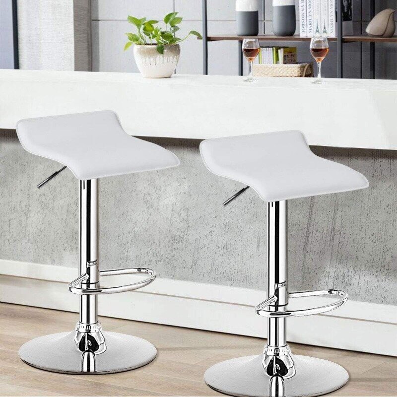 Bar Stools Set of 2, Modern Swivel Contemporary barstools with Adjustable Height, Footrests, Chrome Hydraulic PU Leather