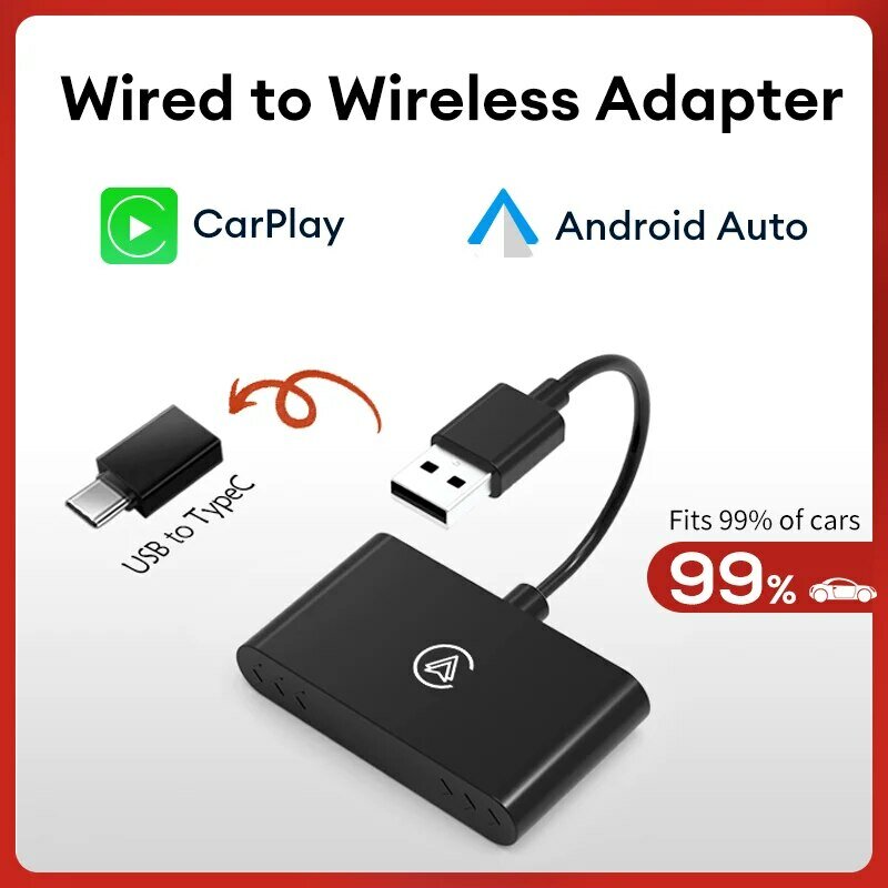 New 2 In1 Carplay& Android Auto Mini Box Wireless Carplay Adapter Wired to Wireless Carplay For USB/Type C Dongle Plug And Play
